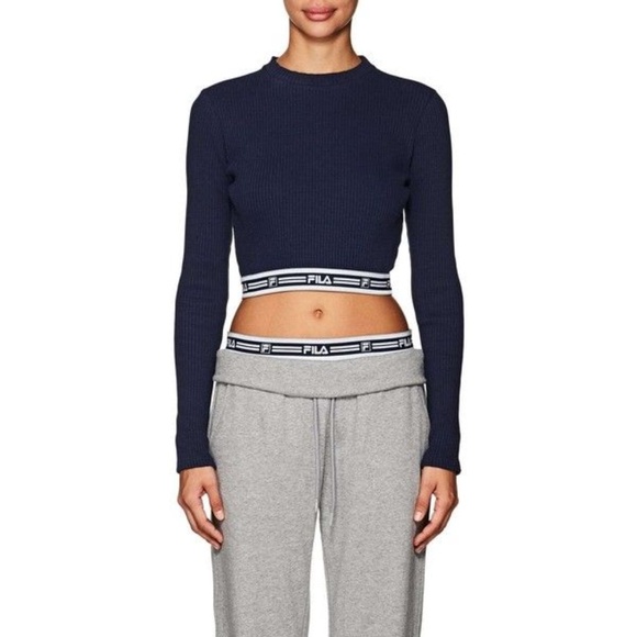 Fila Fall Winter Chunky Long Sleeves Ribbed Navy Blue Crop Top Women's Size XS - Picture 1 of 15
